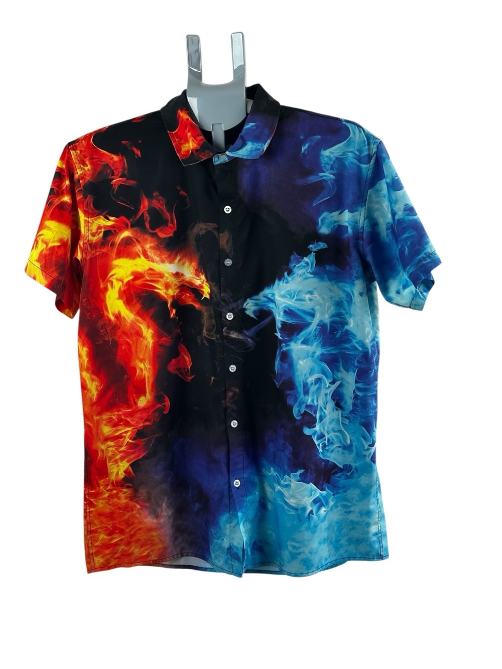 Abstract Fire & Ice Dragon Button Up Shirt No Size tag Streetwear Dragon Core
